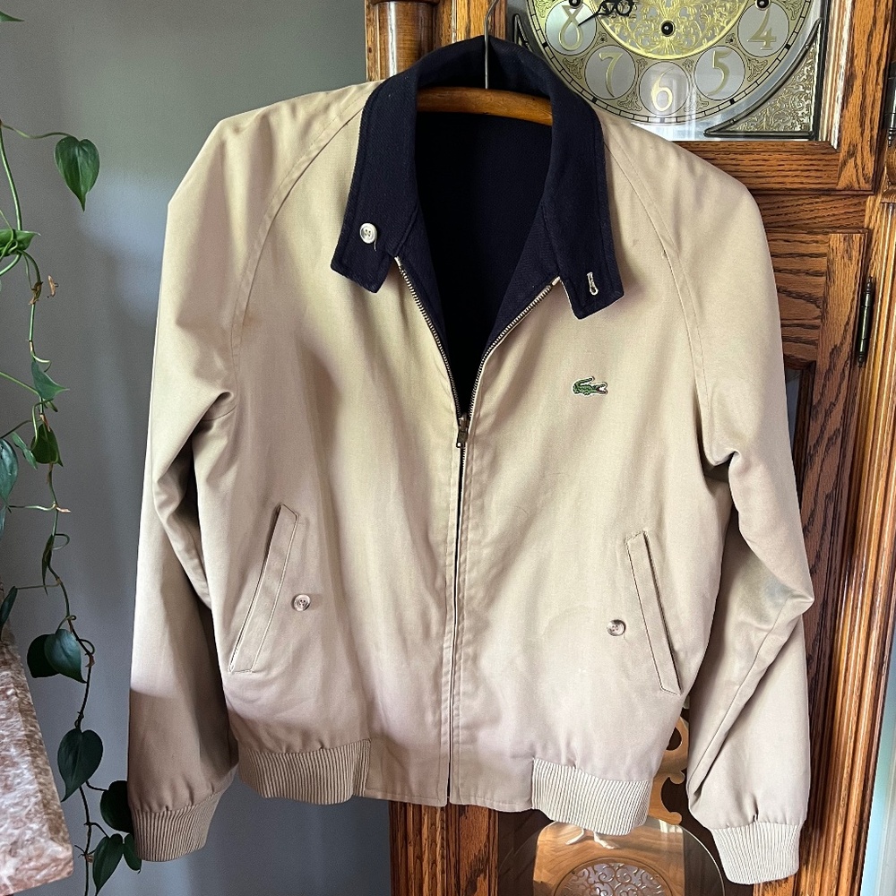 Vintage Lacoste men’s jacket zippered  M khaki/navy